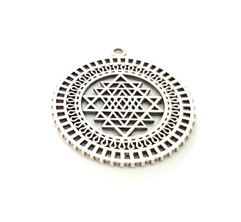 2 Silver Mandala Pendant Antique Silver Plated Metal (36mm) G13529