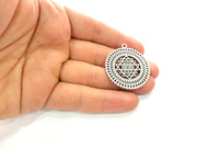 2 Silver Mandala Pendant Antique Silver Plated Metal (36mm) G13529