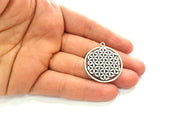 2 Silver Mandala Pendant Antique Silver Plated Metal (33mm) G14063