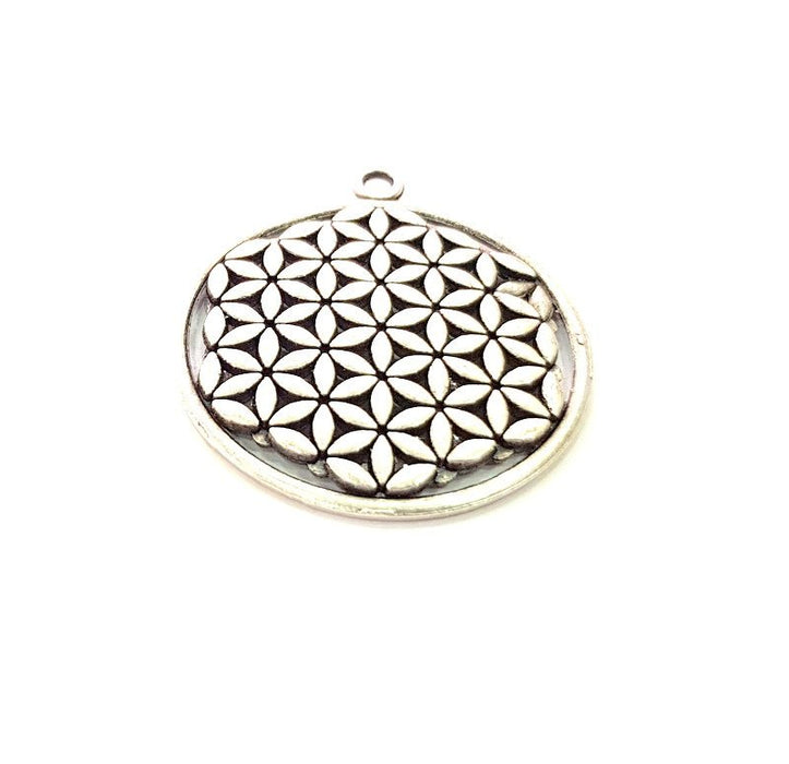 2 Silver Mandala Pendant Antique Silver Plated Metal (33mm) G14063