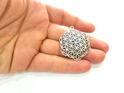 2 Silver Mandala Pendant Antique Silver Plated Metal (37mm) G13531