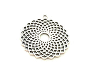 2 Silver Mandala Pendant Antique Silver Plated Metal (38mm)  G14436