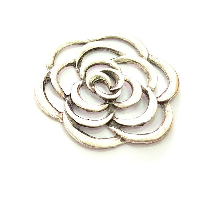 Flower Pendant Silver Pendant Antique Silver Plated Metal (55mm) G13533