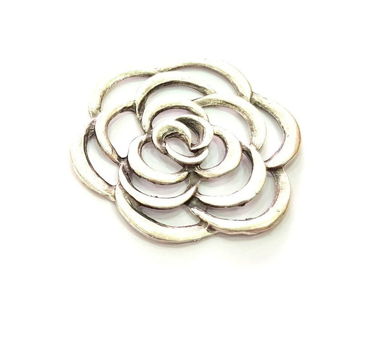 Flower Pendant Silver Pendant Antique Silver Plated Metal (55mm) G13533