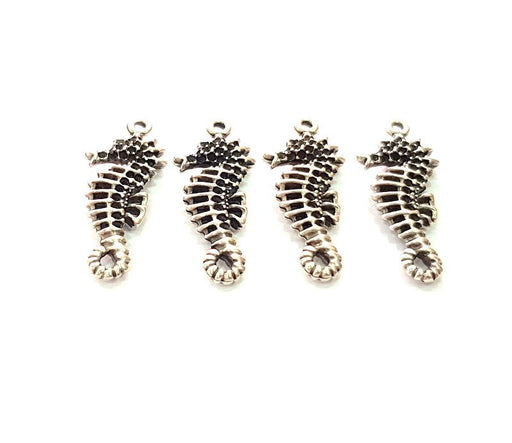 4 Seahorse Charm Silver Charms Antique Silver Plated Metal (34x13mm) G13536
