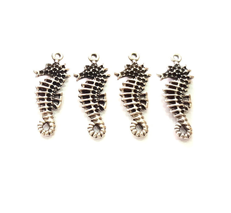 4 Seahorse Charm Silver Charms Antique Silver Plated Metal (34x13mm) G13536