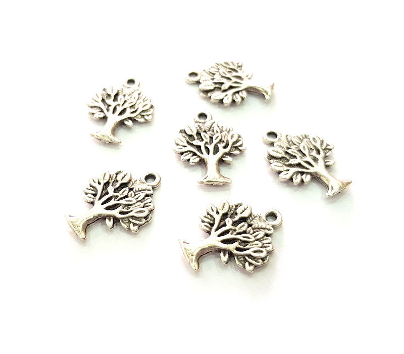 8 Tree Charm Silver Charms Antique Silver Plated Metal (22x16mm) G13537