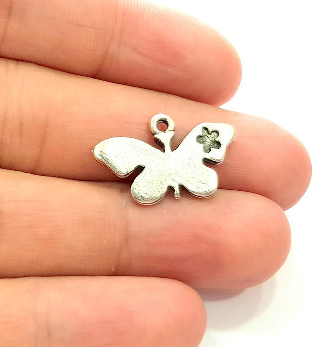 5 Butterfly Charm Silver Charms Antique Silver Plated Metal (25x15mm) G13540