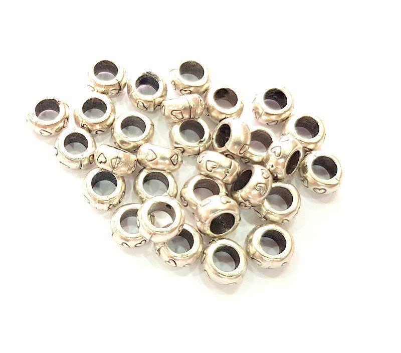 10 Silver Rondelle Beads Antique Silver Plated Beads 9mm  G13541