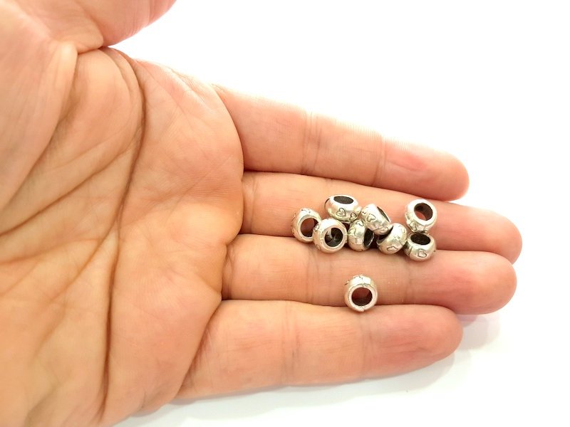 10 Silver Rondelle Beads Antique Silver Plated Beads 9mm  G13541
