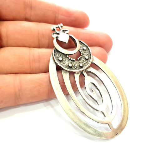 Ethnic Pendant Silver Pendant Antique Silver Plated Metal (84x43mm) G13542