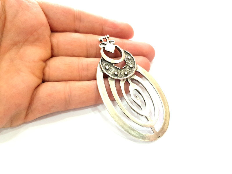 Ethnic Pendant Silver Pendant Antique Silver Plated Metal (84x43mm) G13542