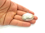 2 Hammered Pendant Silver Pendant Antique Silver Plated Metal (41x32mm) G13544