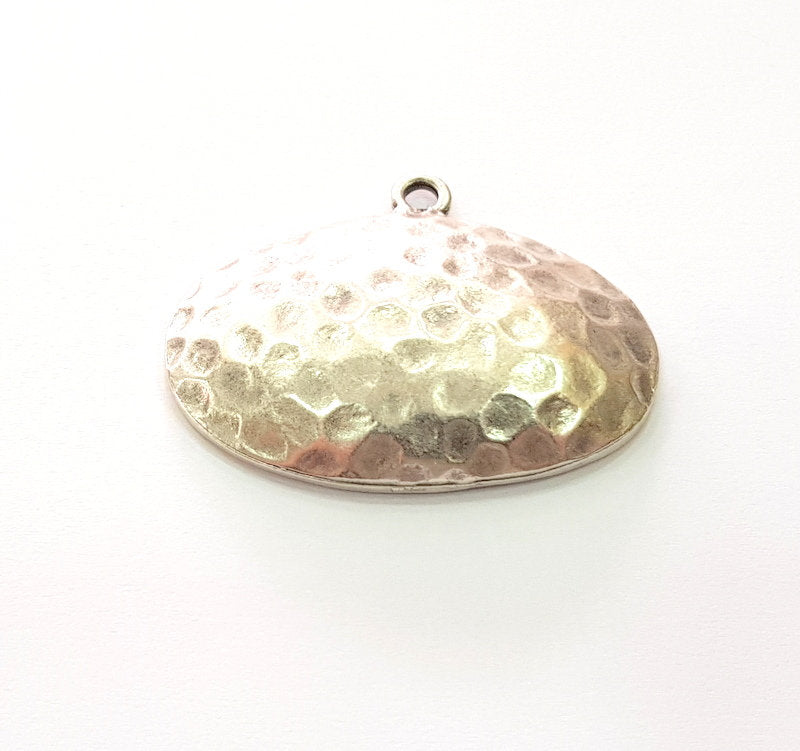 2 Hammered Pendant Silver Pendant Antique Silver Plated Metal (41x32mm) G13544