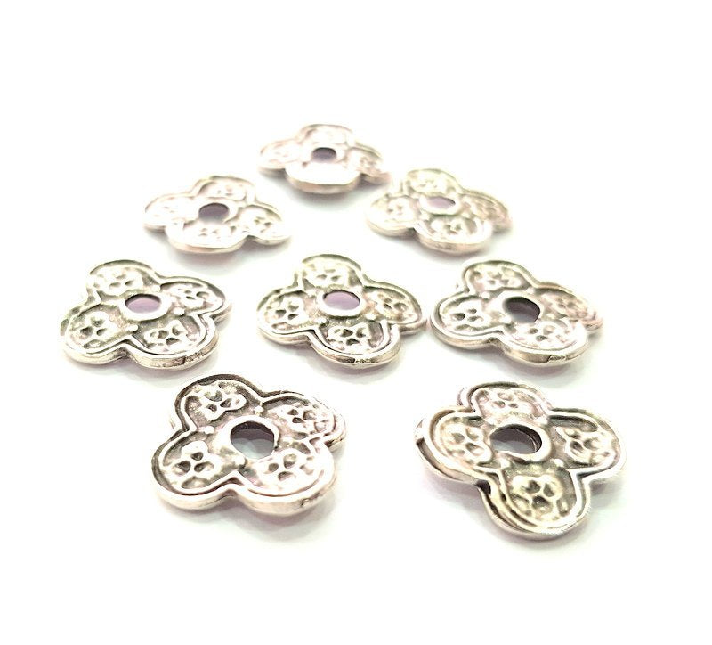 10 Flower Charm Silver Charms Antique Silver Plated Metal (17mm) G13550