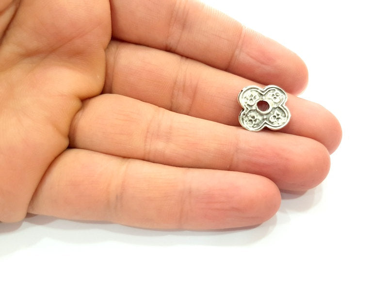 10 Flower Charm Silver Charms Antique Silver Plated Metal (17mm) G13550