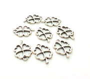 10 Clover Charm Silver Charms Antique Silver Plated Metal (23x16mm) G13552