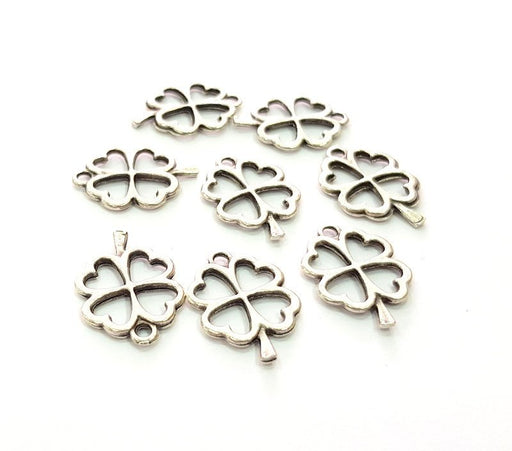 10 Clover Charm Silver Charms Antique Silver Plated Metal (23x16mm) G13552