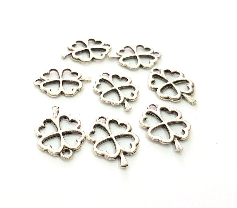 10 Clover Charm Silver Charms Antique Silver Plated Metal (23x16mm) G13552