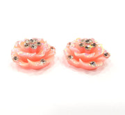 2 Pink Flower Cameo Cabochon 20mm  G12246