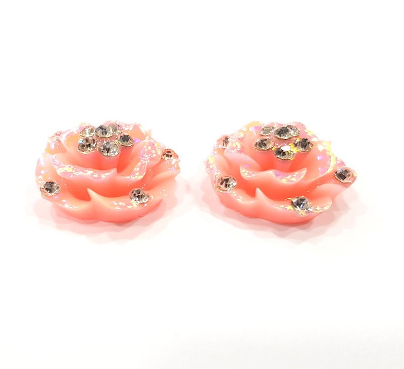 2 Pink Flower Cameo Cabochon 20mm  G12246