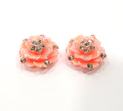 2 Pink Flower Cameo Cabochon 20mm  G12246