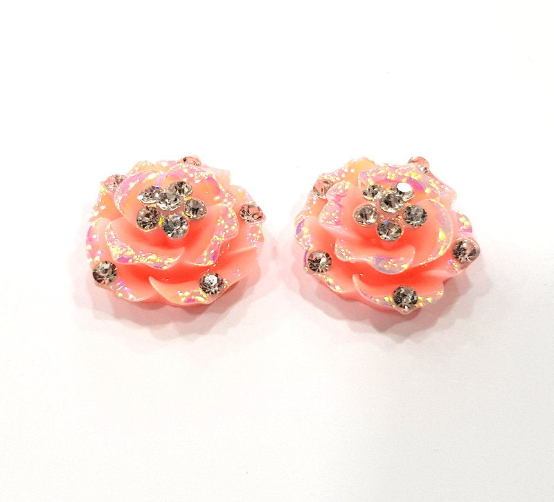 2 Pink Flower Cameo Cabochon 20mm  G12246