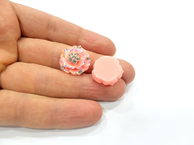 2 Pink Flower Cameo Cabochon 20mm  G12246