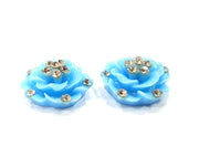 2 Blue Flower Cameo Cabochon 20mm  G12249