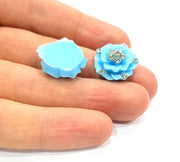 2 Blue Flower Cameo Cabochon 20mm  G12249