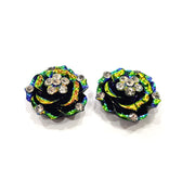2 Rainbow Black Flower Cameo Cabochon 20mm  G12252