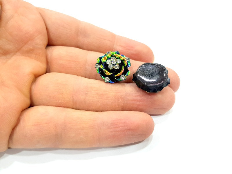 2 Rainbow Black Flower Cameo Cabochon 20mm  G12252