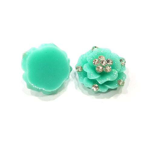 2 Turquoise Flower Cameo Cabochon 20mm  G12253