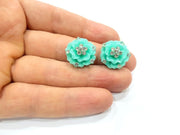 2 Turquoise Flower Cameo Cabochon 20mm  G12253
