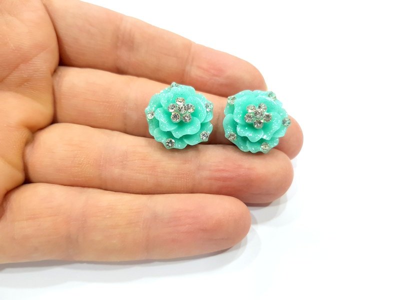 2 Turquoise Flower Cameo Cabochon 20mm  G12253