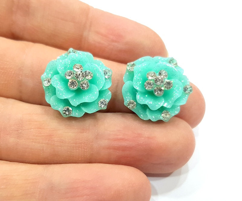 2 Turquoise Flower Cameo Cabochon 20mm  G12253
