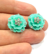 2 Turquoise Flower Cameo Cabochon 20mm  G12253