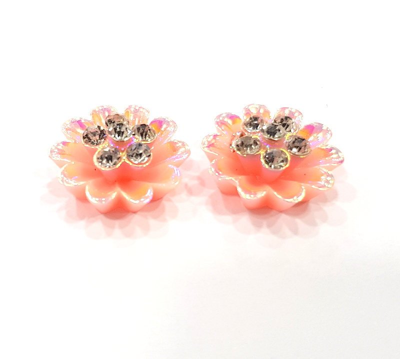 2 Powder Pink Flower Cameo Cabochon 15mm  G12258