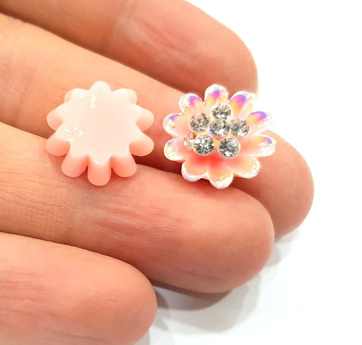 2 Powder Pink Flower Cameo Cabochon 15mm  G12258
