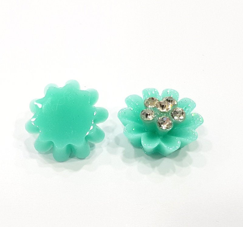 2 Turquoise Flower Cameo Cabochon 15mm  G12259