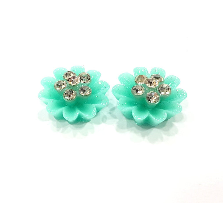 2 Turquoise Flower Cameo Cabochon 15mm  G12259