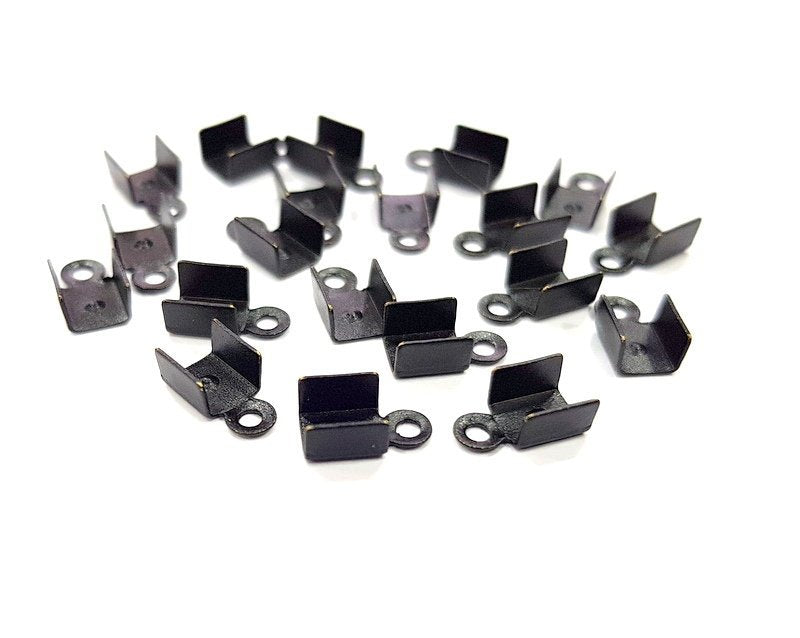 20 Black Fold Over Crimp Cord End With Loop Findings Black Plated Brass (8x5mm)  G12263