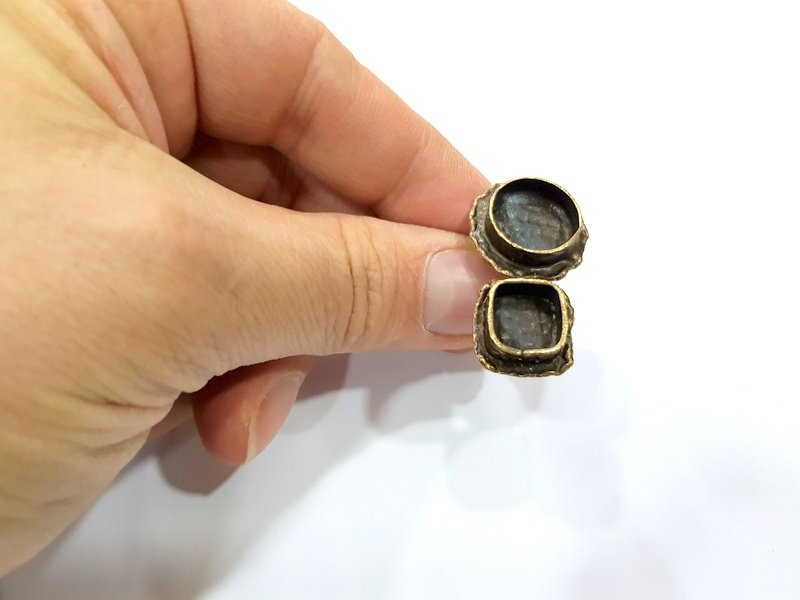Antique Bronze Ring Blank Ring Setting inlay Blank Mosaic Bezel Base Cabochon Mountings (14mm+10x10mm) Antique Bronze Plated Brass G12279