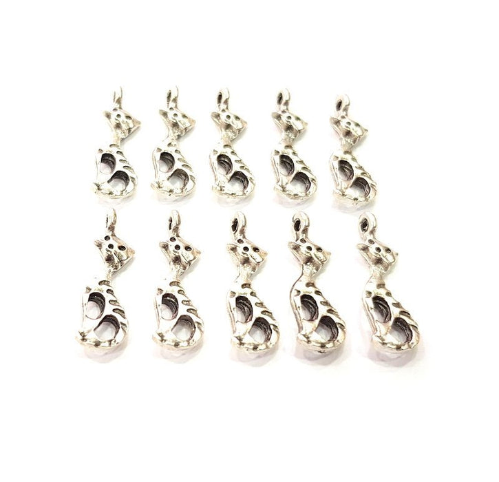 20 Cat Charm Antique Silver Findings  (23x7mm) G14395