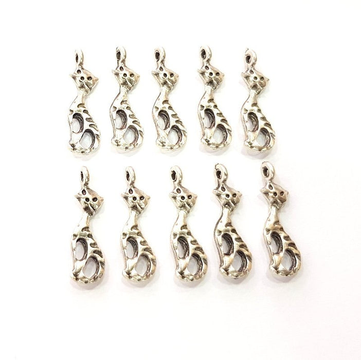 20 Cat Charm Antique Silver Findings  (23x7mm) G14395