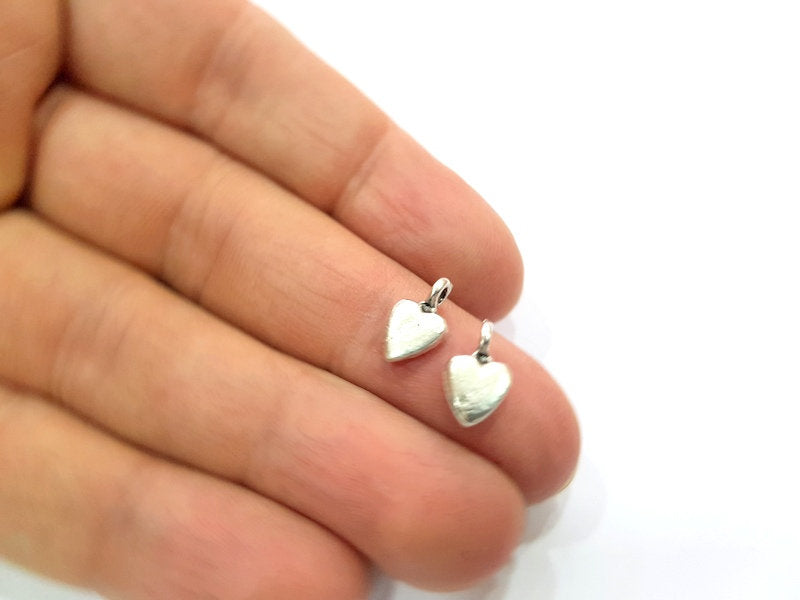 50 Heart Charm Silver Charms Antique Silver Plated Metal (12x7mm) G16296