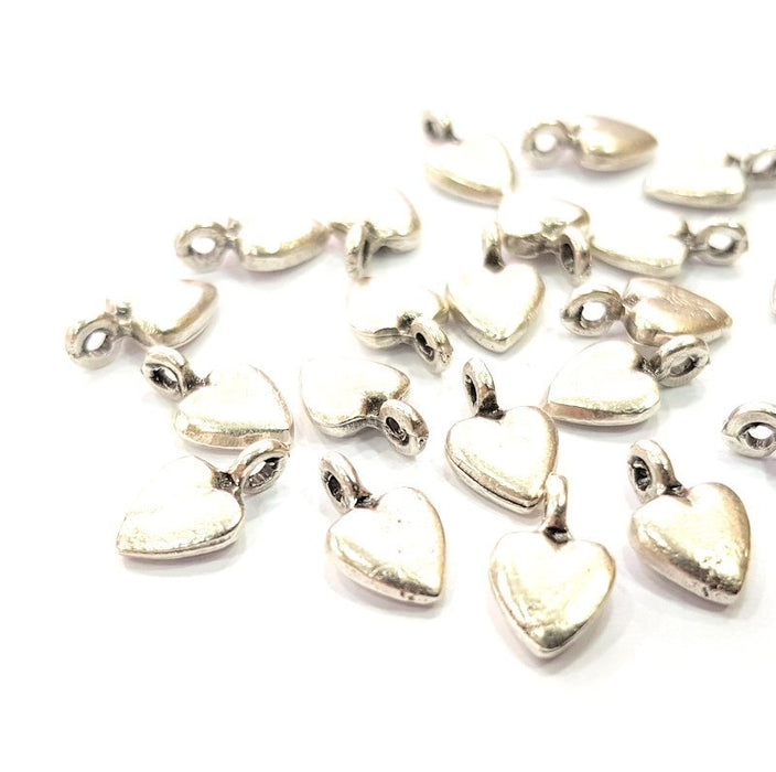 50 Heart Charm Silver Charms Antique Silver Plated Metal (12x7mm) G16296