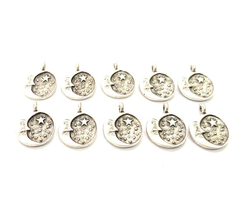 20 Moon Charm Silver Charms Antique Silver Plated Metal (13mm) G12307