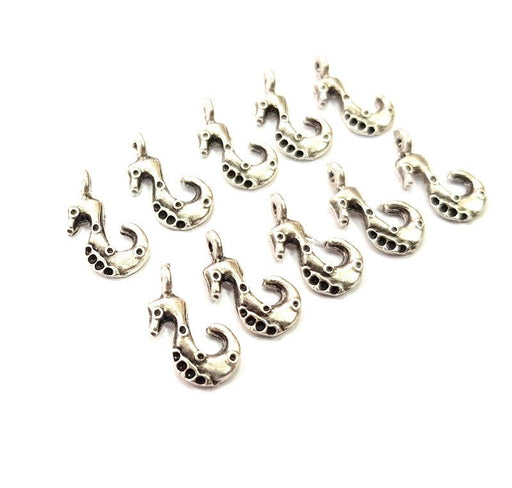 10 Seahorse Charm Silver Charms Antique Silver Plated Metal (17x6mm) G12310