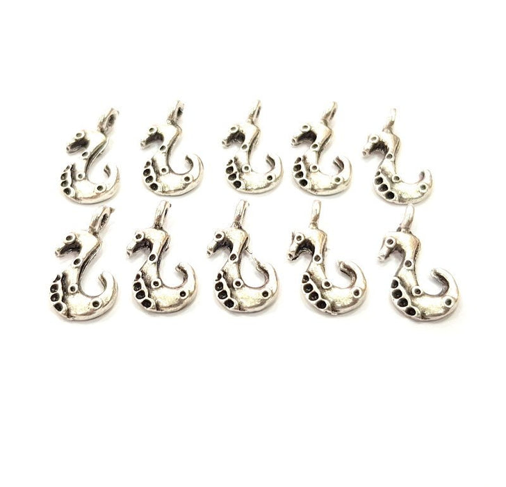 10 Seahorse Charm Silver Charms Antique Silver Plated Metal (17x6mm) G12310
